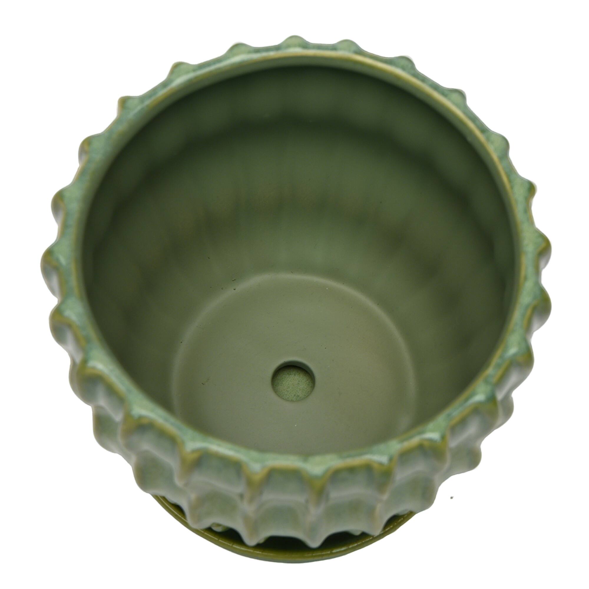 7.25" Green Ceramic Pot with Saucer by Ashland®